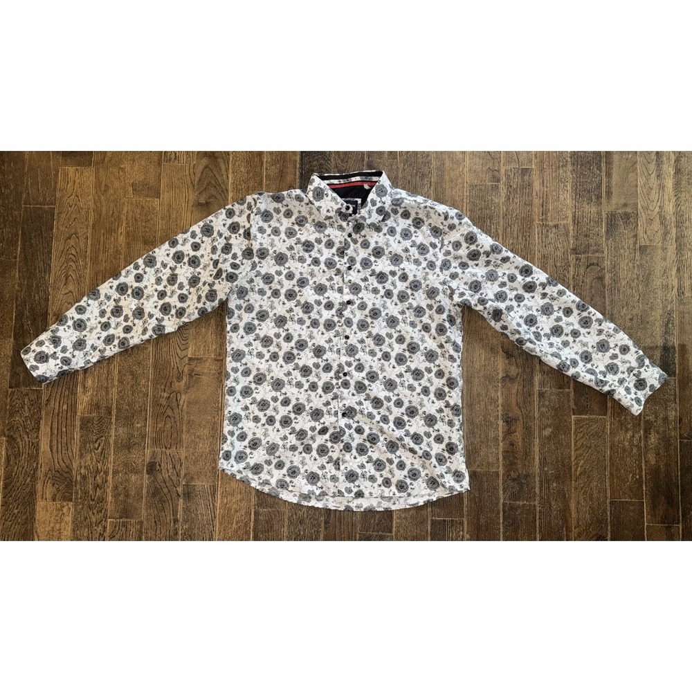 Silver Stone Collection Modern Fit Long Sleeve Floral Black White Button Down‎